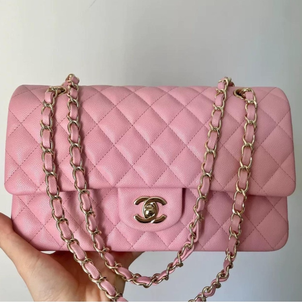 Caviar Quilted Medium Double Flap Pink